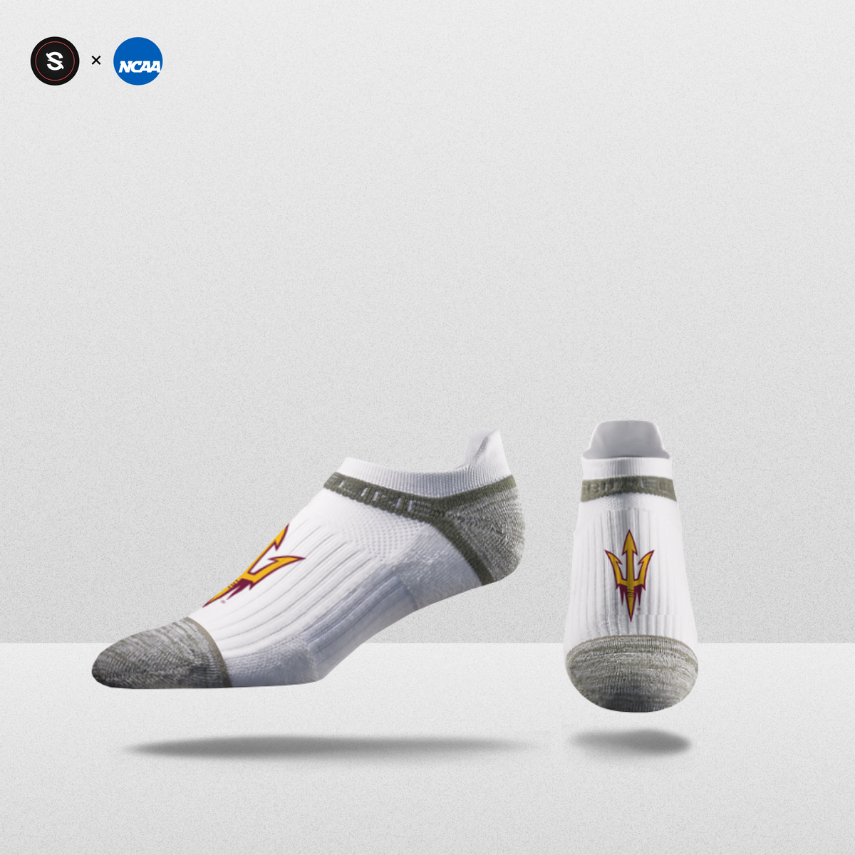 NCAA Logo Ankle Socks in white with gray accents, featuring a team logo on the front. Perfect for fanwear.