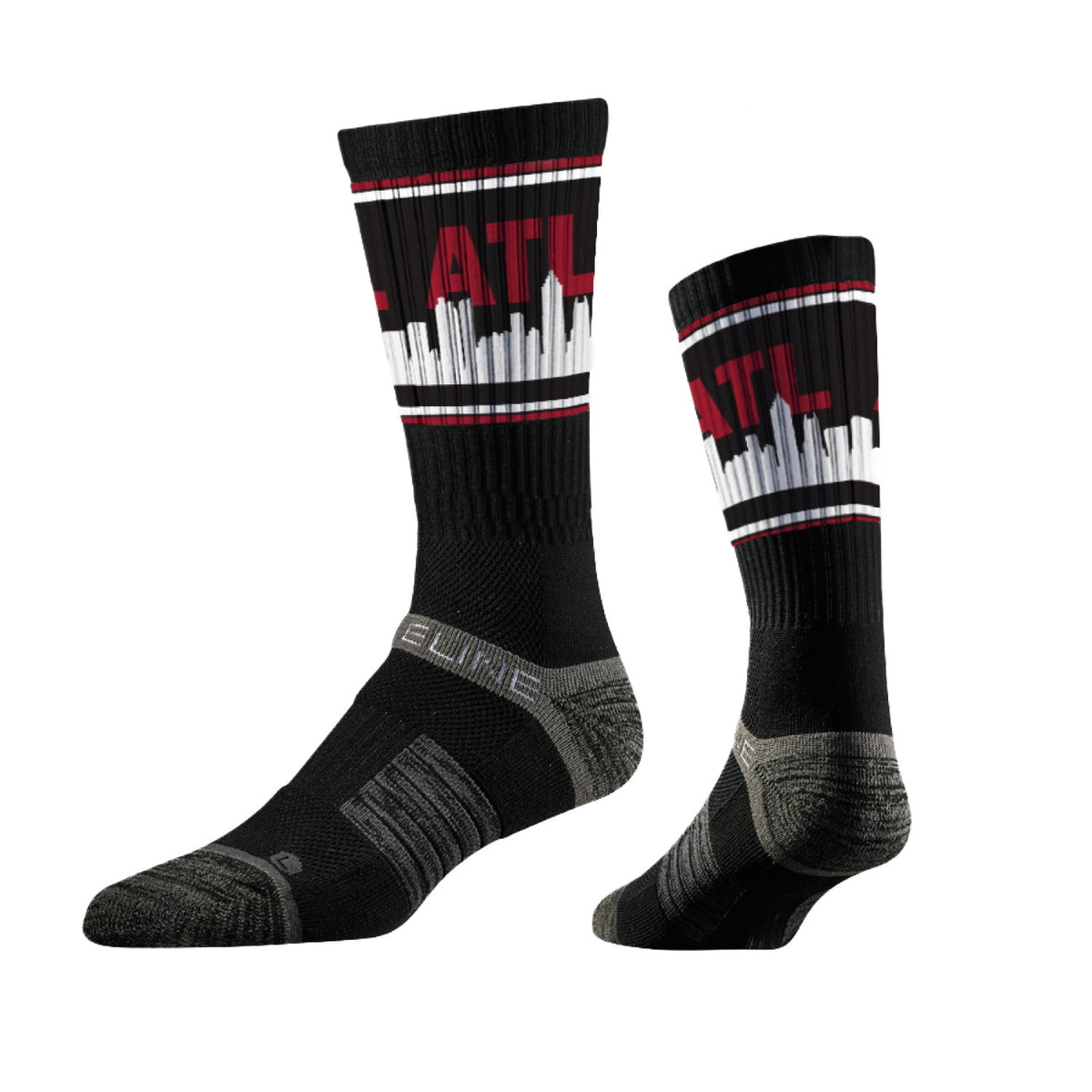 Skyline Crews Collection socks in black with ATL skyline design, limited edition crew style.