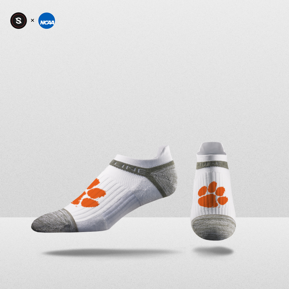 NCAA Logo Ankle Socks featuring orange paw print on white with gray accents, perfect for fanwear.