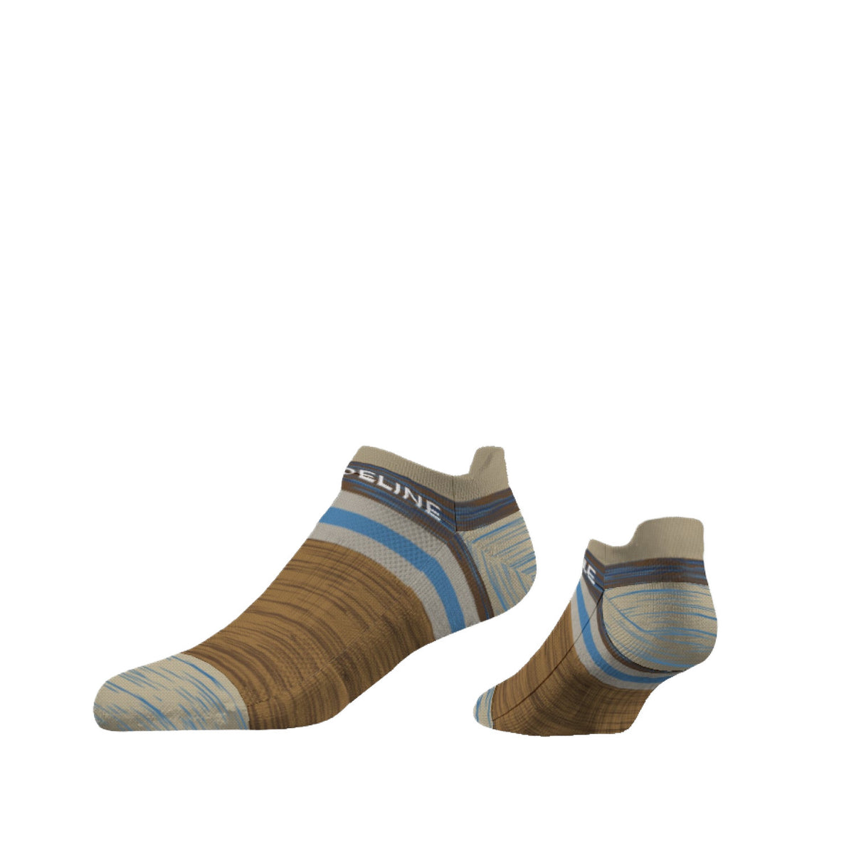 Combed Cotton Premium Ankle Socks in brown with blue and beige stripes.