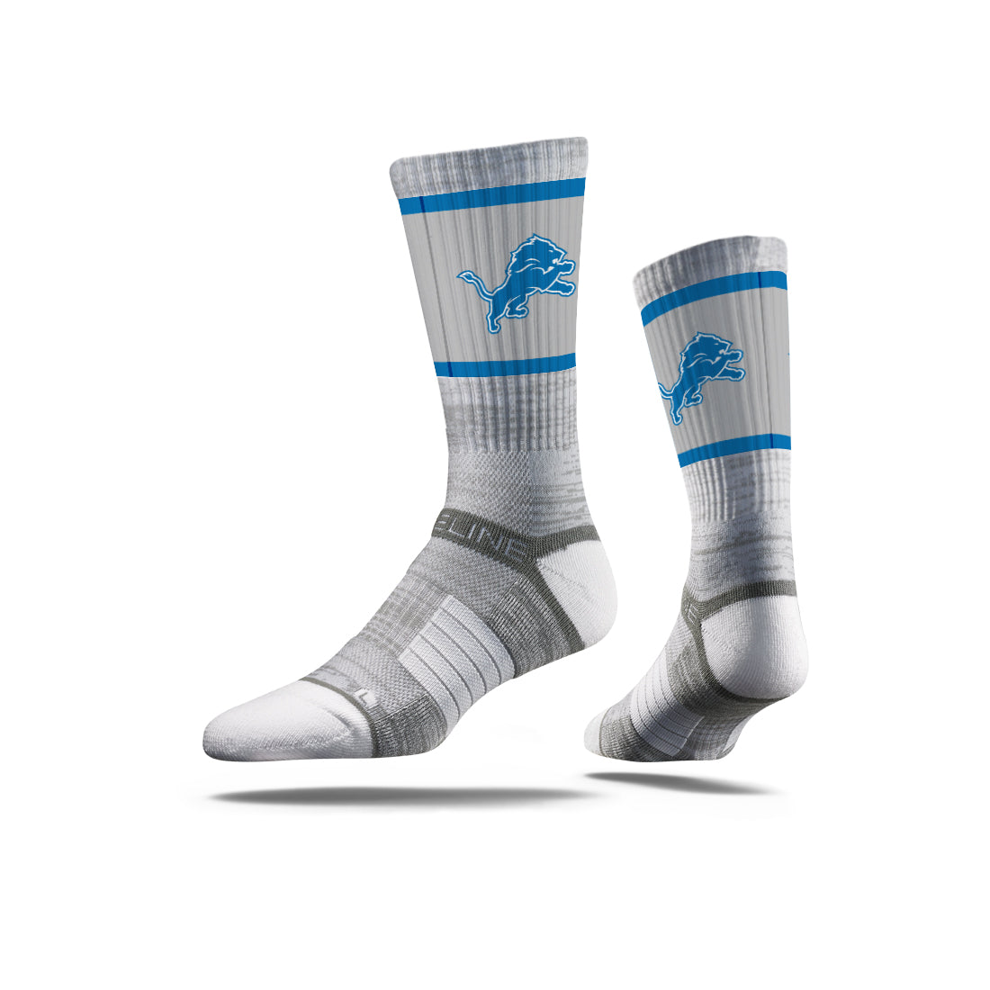 NFL Primary Logo Team Color Premium Crew socks in gray with blue accents and sublimated team logo.