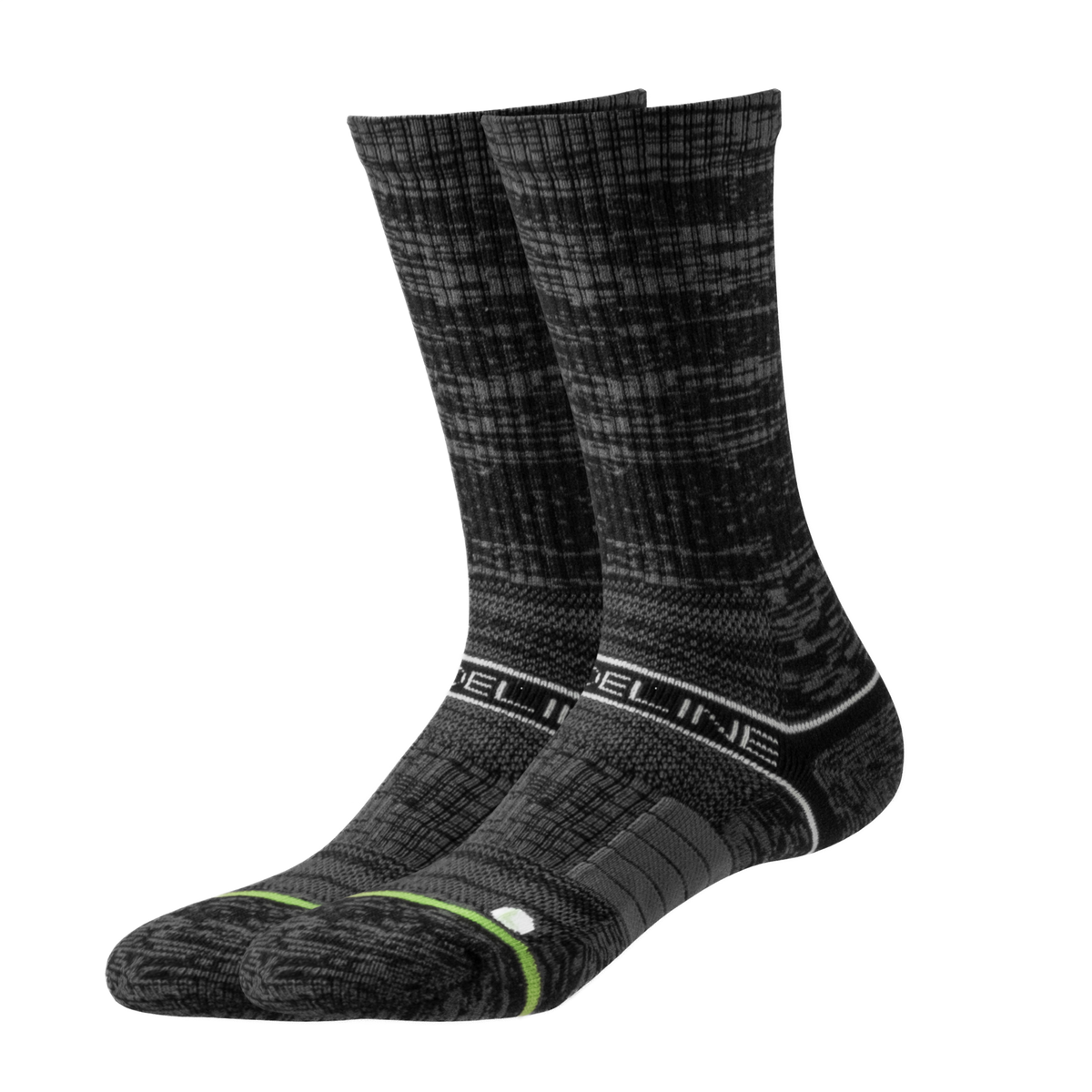 Eco Premium Crew Socks in black with textured design and green accents. Perfect for everyday wear.