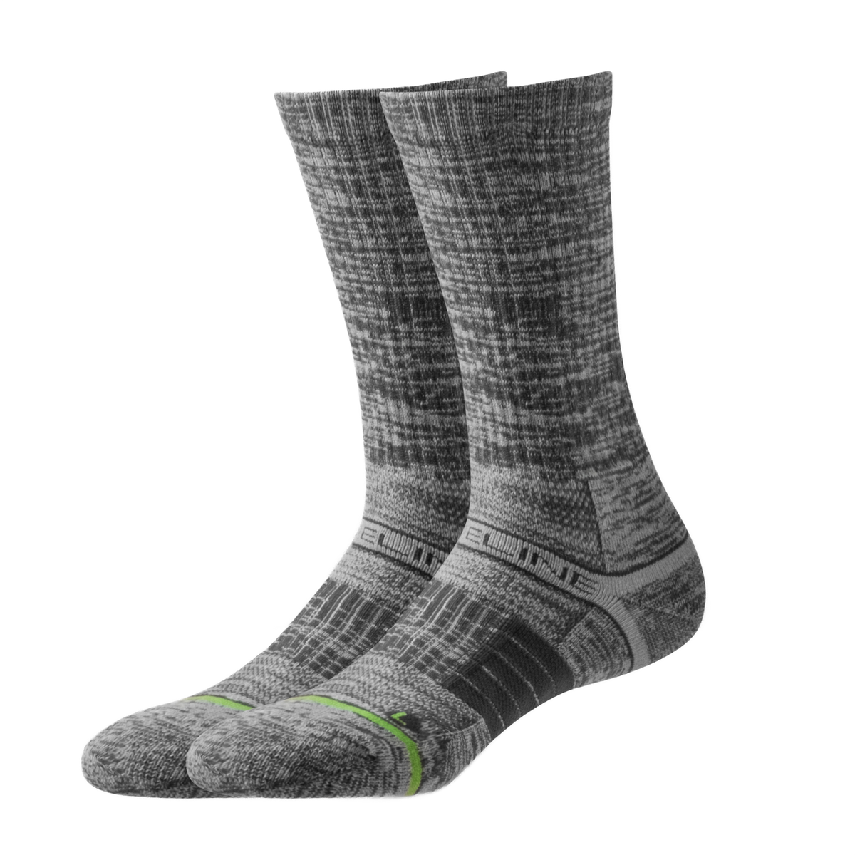 Eco Premium Crew Socks in gray with a textured pattern and green accents.