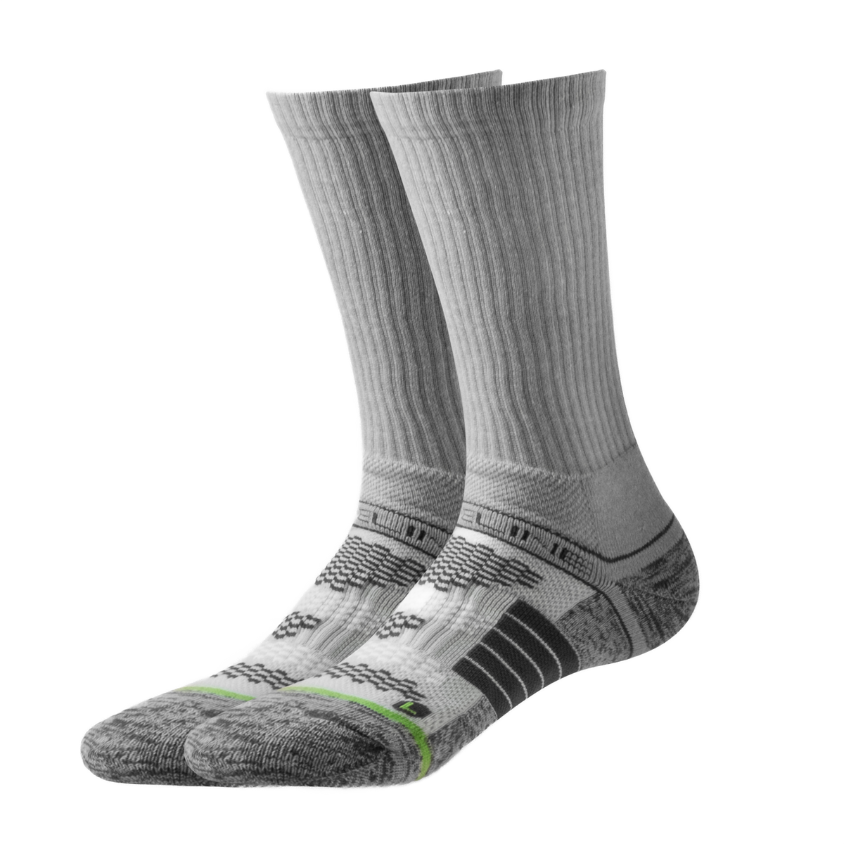 Eco Premium Crew Socks in gray with ribbed texture and reinforced toe.