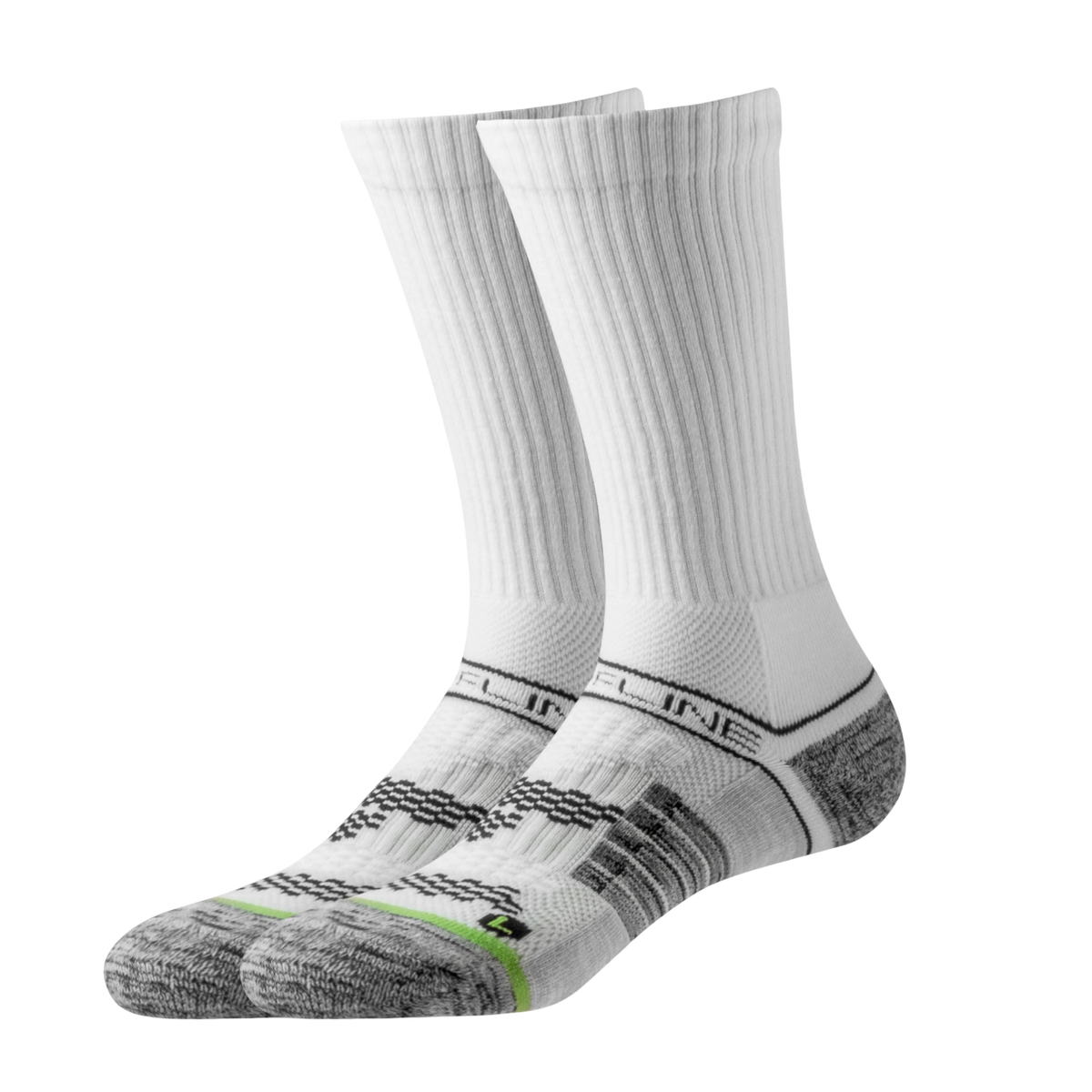 Eco Premium Crew Socks in white with gray and green accents. Ideal for everyday wear.