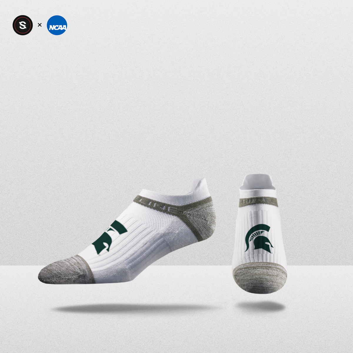 NCAA Logo Ankle Socks in white with green logo, perfect for fanwear and sports enthusiasts.