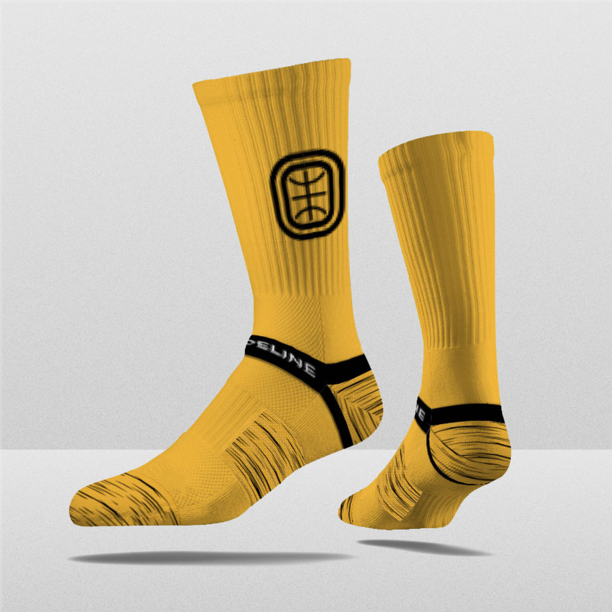 Overtime Elite Crew Socks in vibrant yellow with a black logo and textured design. Limited Edition fanwear.