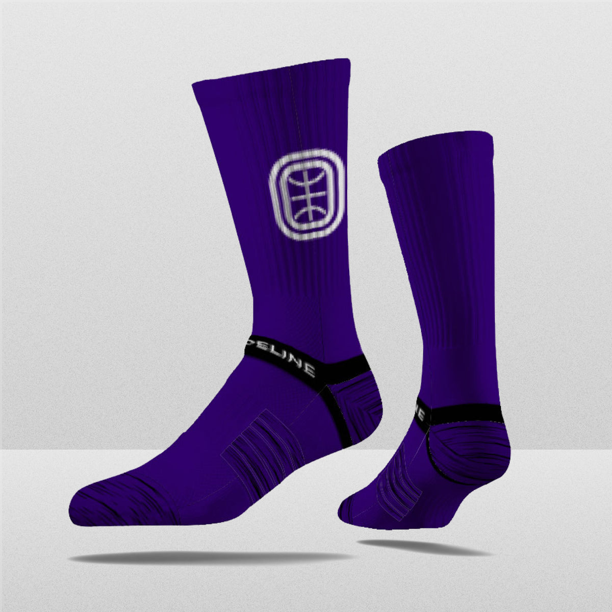 Overtime Elite Crew Socks in purple with logo and black band, perfect for fans and limited edition.
