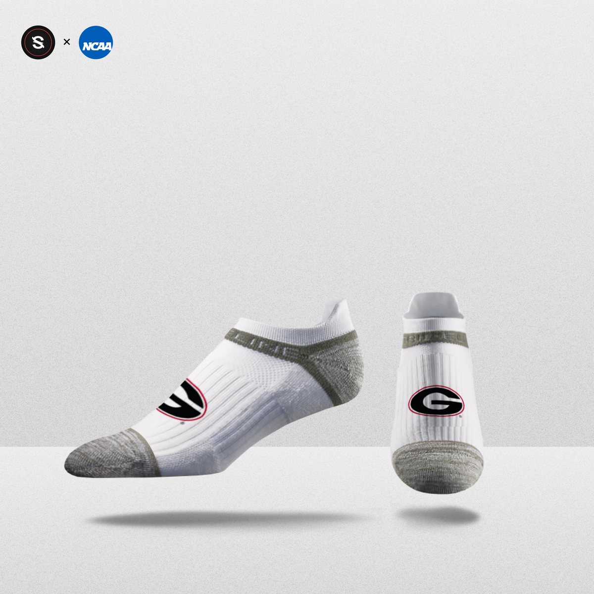 NCAA Logo Ankle Socks in white with gray accents, featuring team logo for fanwear.