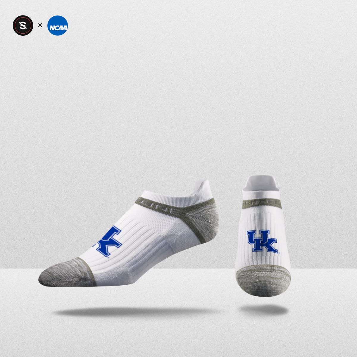 NCAA Logo Ankle Socks in white with gray accents featuring Kentucky logo. Perfect for fanwear and casual use.