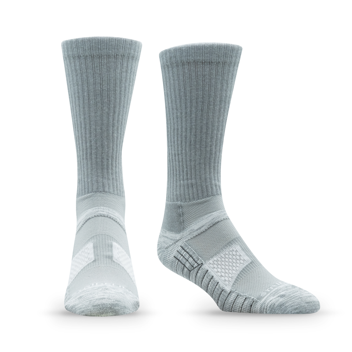 Grey: alternate view of a crew sock from the Bounce 2.0 Crew 4-Pack