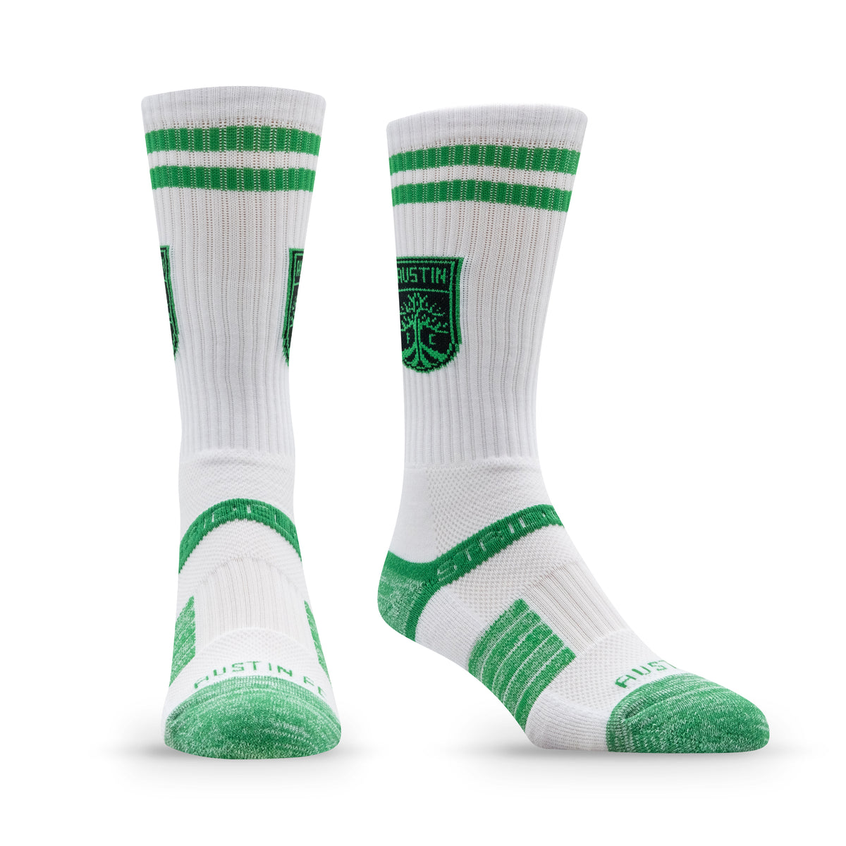 Austin FC: alternate view of the Primary Logo White Premium Knit Crew Socks