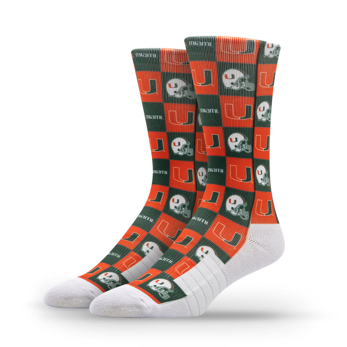University of Miami NCAA 70s Checkered Socks