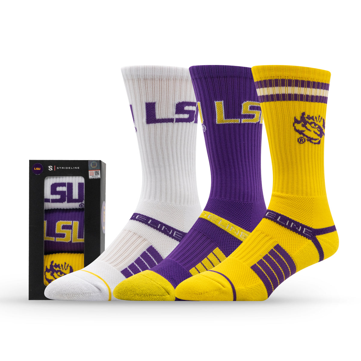 LSU: alternate view of the NCAA Premium Crew Knit Socks 3-Pack