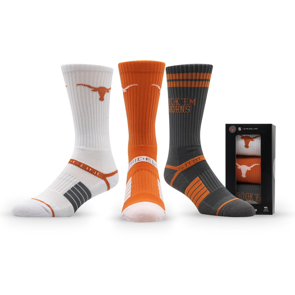 The University of Texas at Austin NCAA Premium Crew Knit Socks 3-Pack