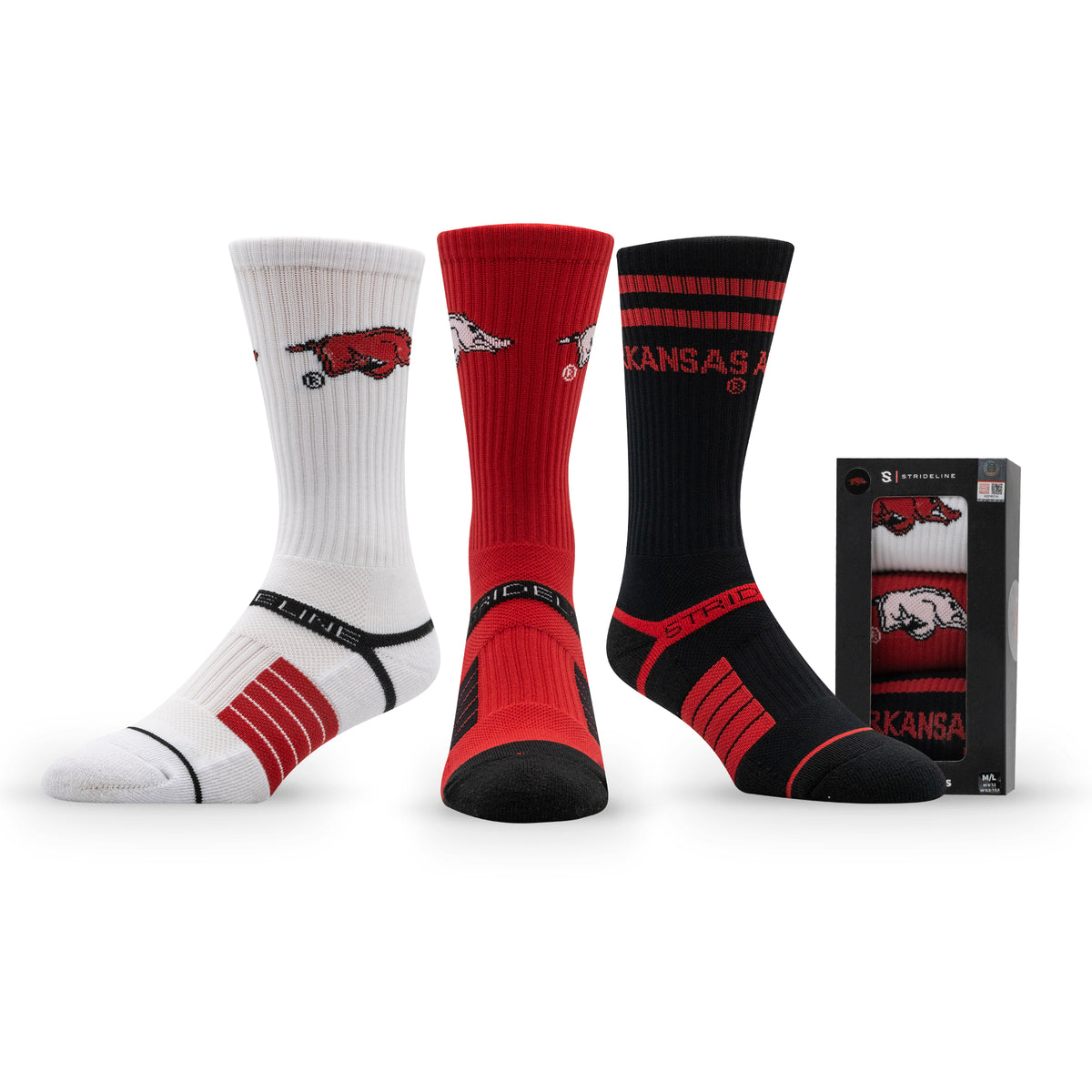 University of Arkansas Fayetteville NCAA Premium Crew Knit Socks 3-Pack