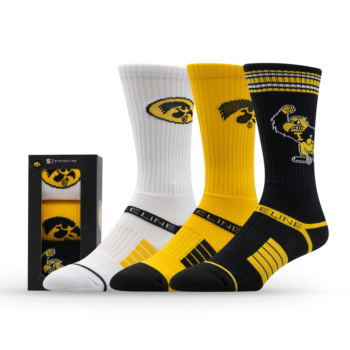 University of Iowa: alternate view of the NCAA Premium Crew Knit Socks 3-Pack