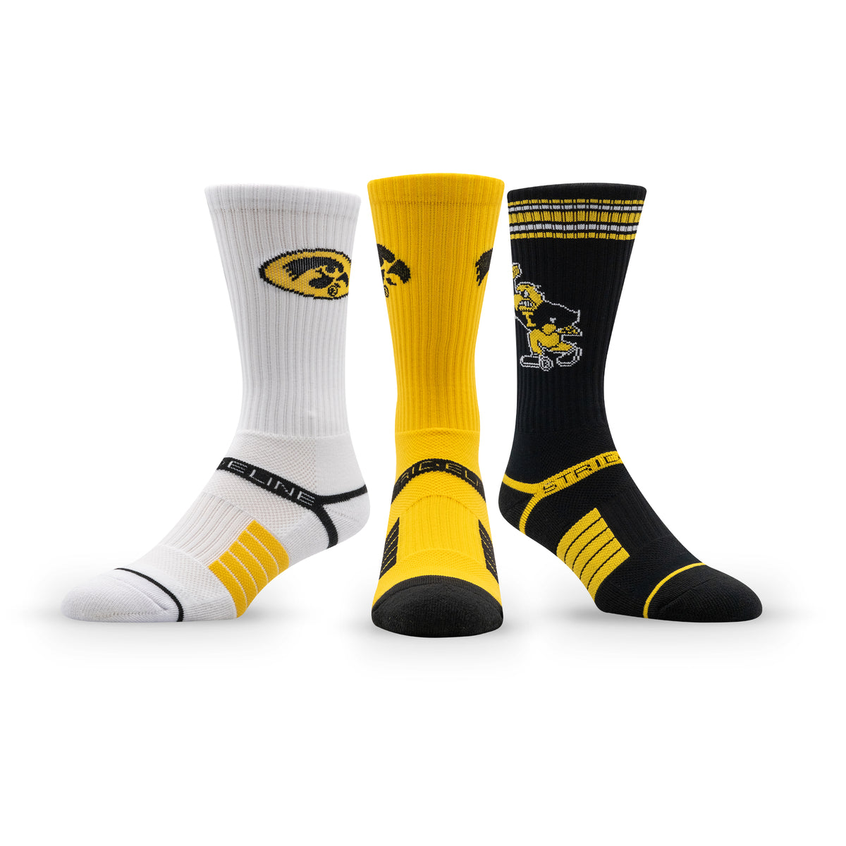 University of Iowa: alternate view of the NCAA Premium Crew Knit Socks 3-Pack