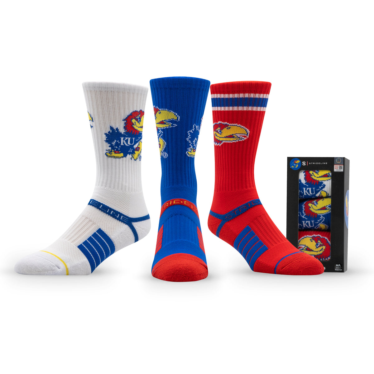 University of Kansas NCAA Premium Crew Knit Socks 3-Pack