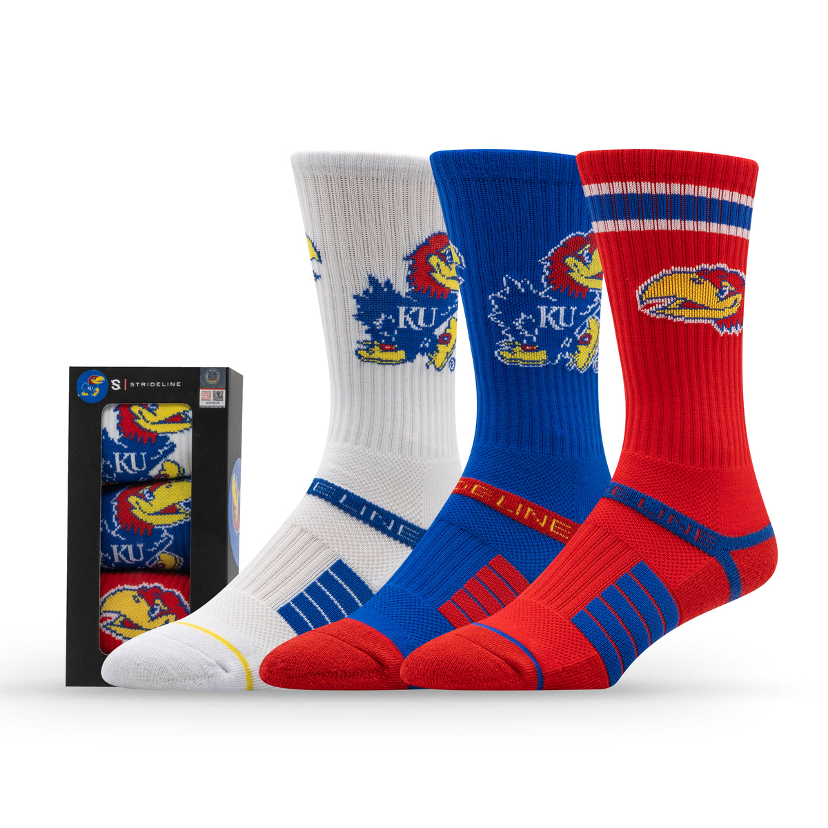 University of Kansas: alternate view of the NCAA Premium Crew Knit Socks 3-Pack