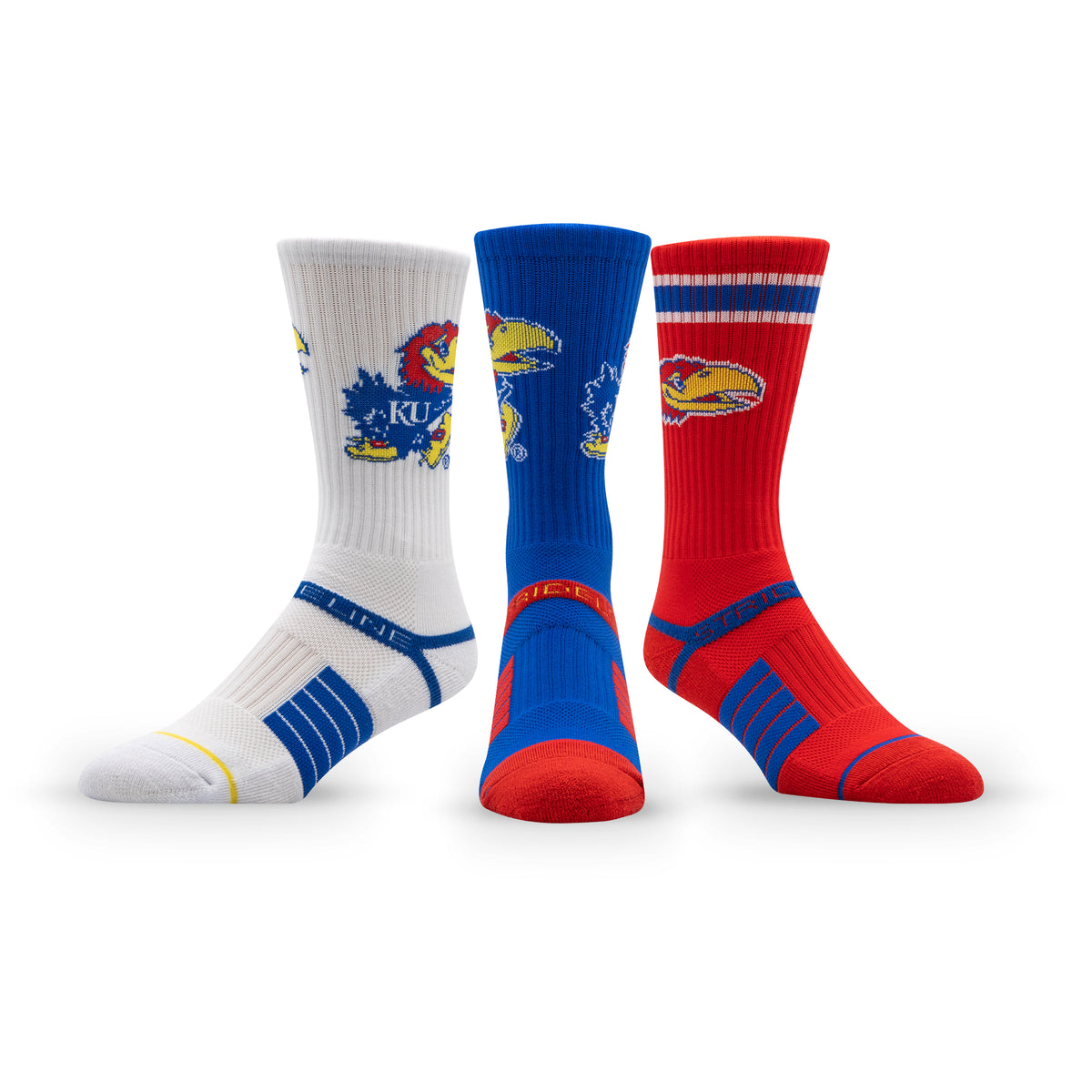 University of Kansas: alternate view of the NCAA Premium Crew Knit Socks 3-Pack