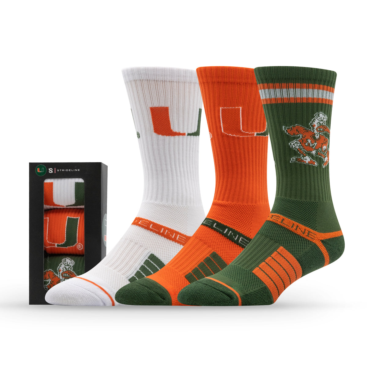 University of Miami: alternate view of the NCAA Premium Crew Knit Socks 3-Pack