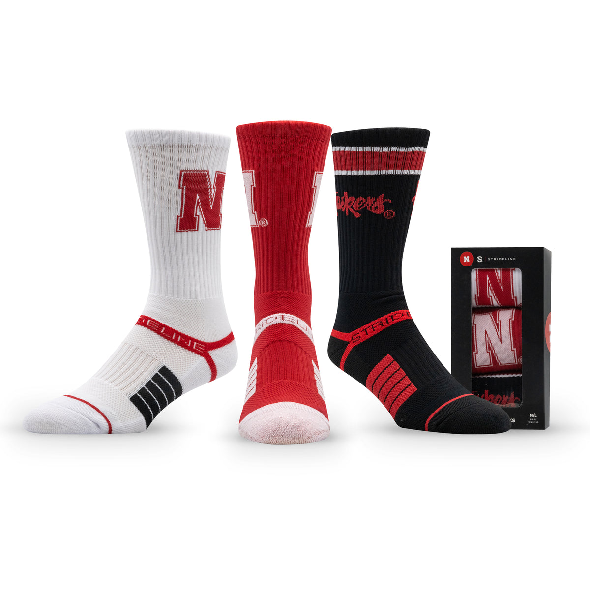 University of Nebraska NCAA Premium Crew Knit Socks 3-Pack