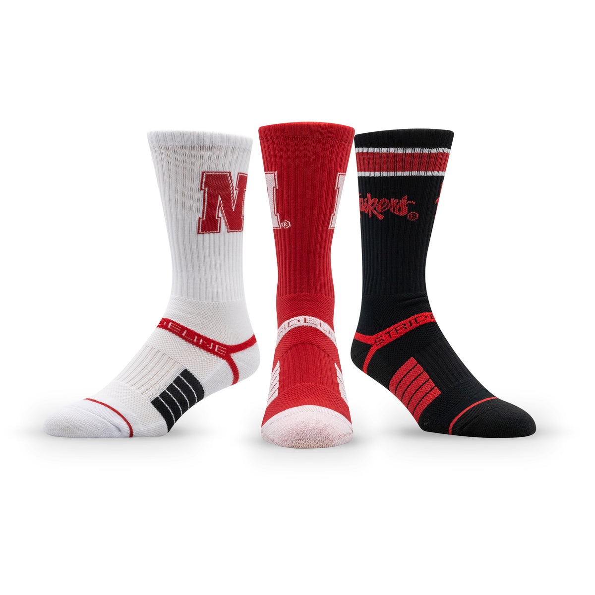University of Nebraska: alternate view of the NCAA Premium Crew Knit Socks 3-Pack