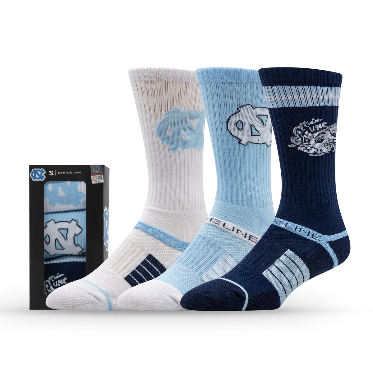 University of North Carolina: alternate view of the NCAA Premium Crew Knit Socks 3-Pack