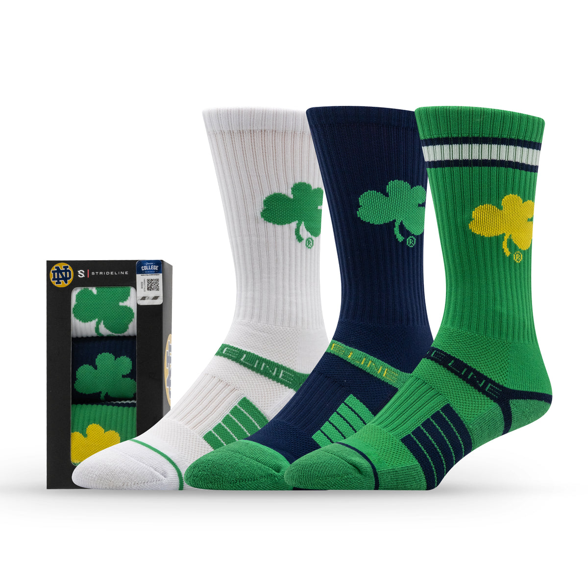 University of Notre Dame: alternate view of the NCAA Premium Crew Knit Socks 3-Pack