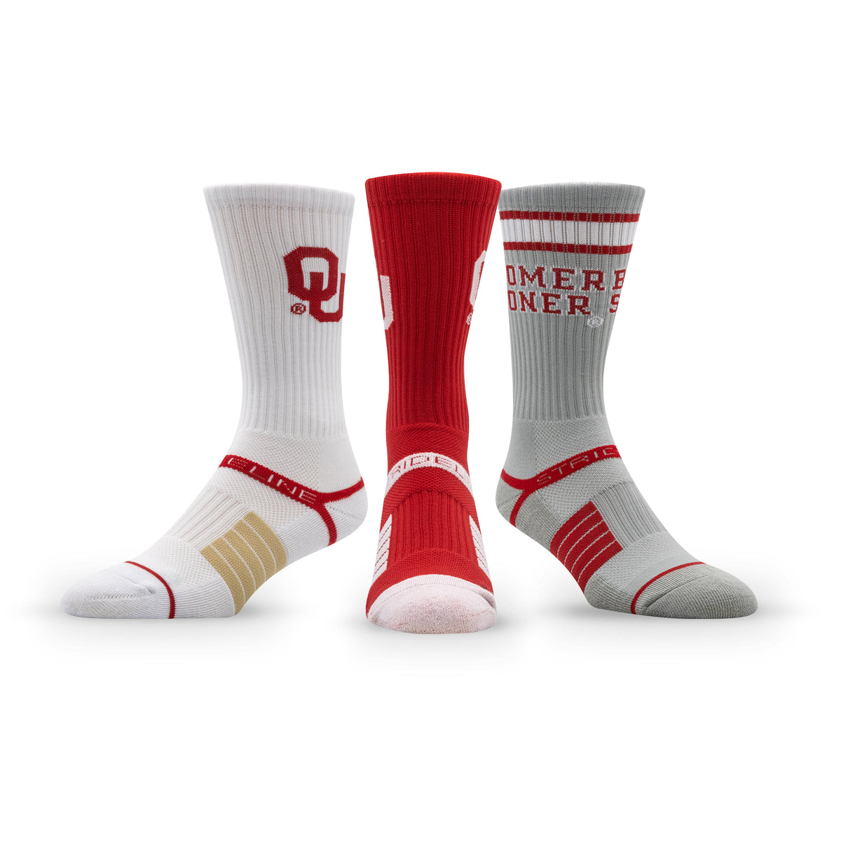 University of Oklahoma: alternate view of the NCAA Premium Crew Knit Socks 3-Pack