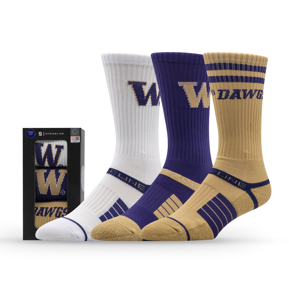 University of Washington: alternate view of the NCAA Premium Crew Knit Socks 3-Pack