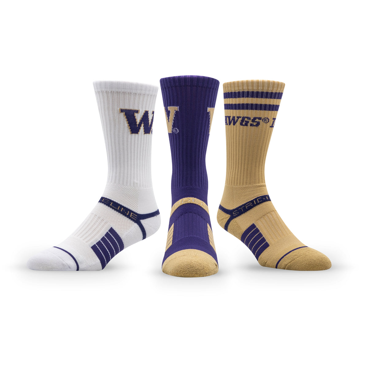 University of Washington: alternate view of the NCAA Premium Crew Knit Socks 3-Pack