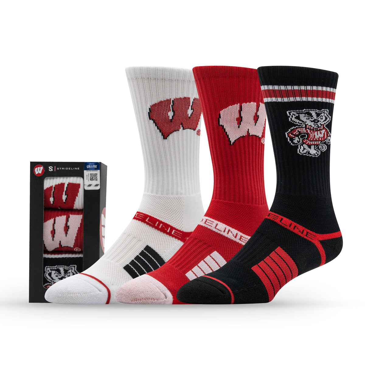 University of Wisconsin: alternate view of the NCAA Premium Crew Knit Socks 3-Pack