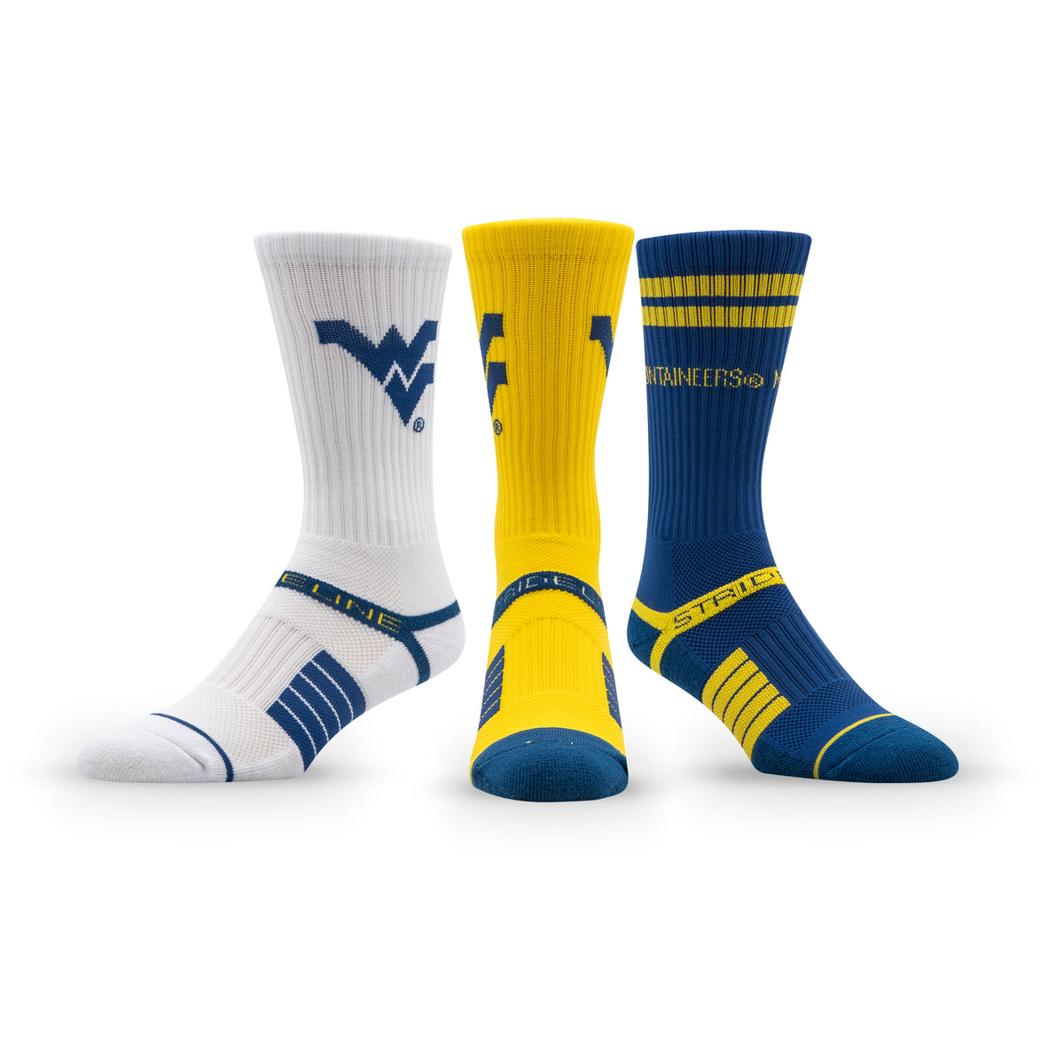 West Virginia University: alternate view of the NCAA Premium Crew Knit Socks 3-Pack