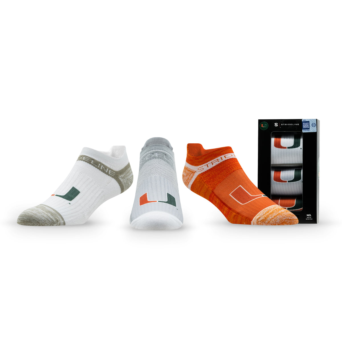 University of Miami: alternate view of the NCAA Premium Low Socks 3-Pack