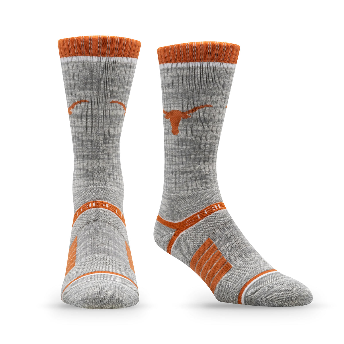 Premium wool knit socks featuring the University of Texas at Austin logo in orange and gray.
