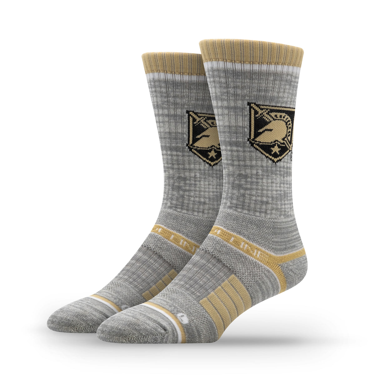Premium wool knit socks featuring the United States Military Academy logo in gray and gold.