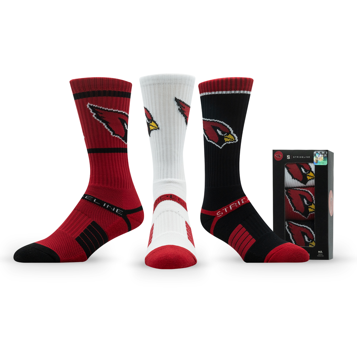 Arizona Cardinals: alternate view of a crew sock from the NFL Box Premium Crew Knit Socks 3-Pack
