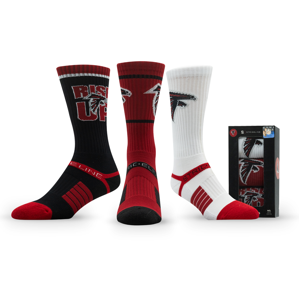 Atlanta Falcons: alternate view of a crew sock from the NFL Box Premium Crew Knit Socks 3-Pack
