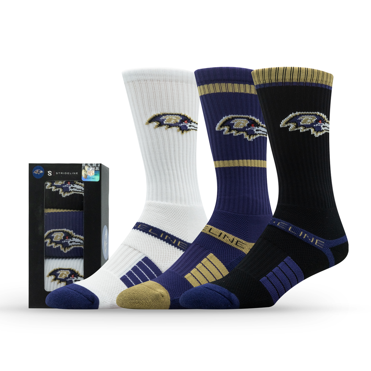 Baltimore Ravens NFL Box Premium Crew Knit Socks 3-Pack