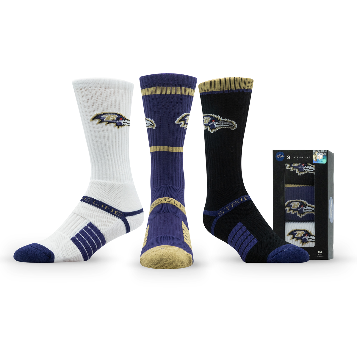 Baltimore Ravens: alternate view of a crew sock from the NFL Box Premium Crew Knit Socks 3-Pack