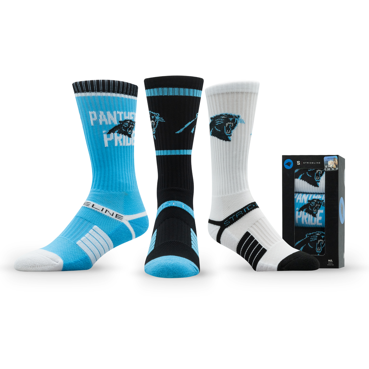 Carolina Panthers: alternate view of a crew sock from the NFL Box Premium Crew Knit Socks 3-Pack