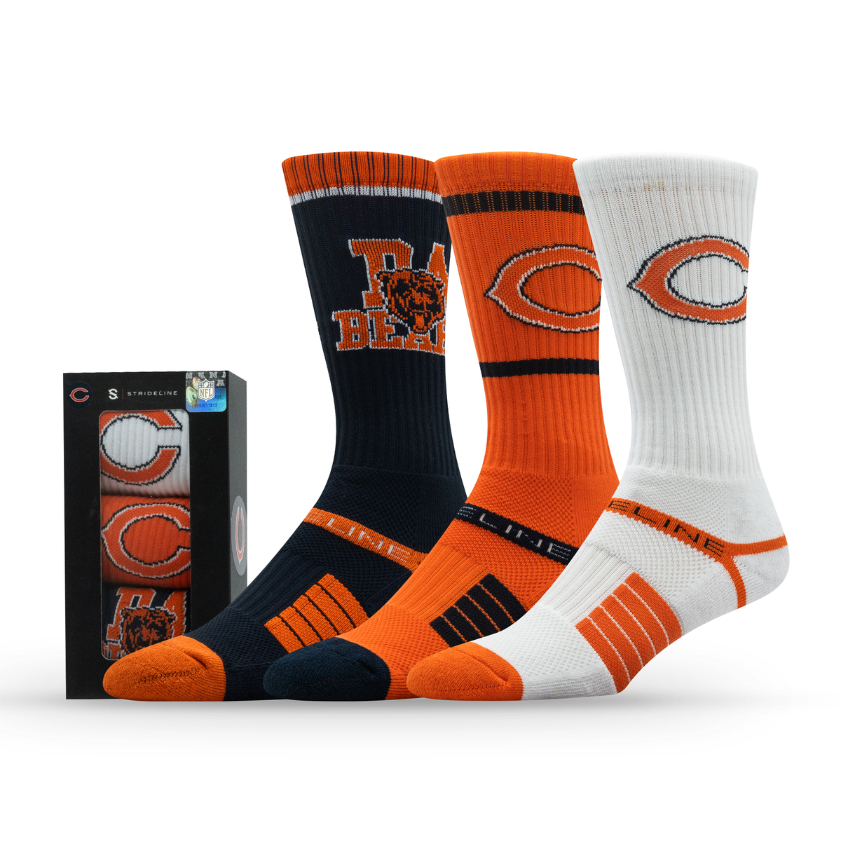 Chicago Bears NFL Box Premium Crew Knit Socks 3-Pack