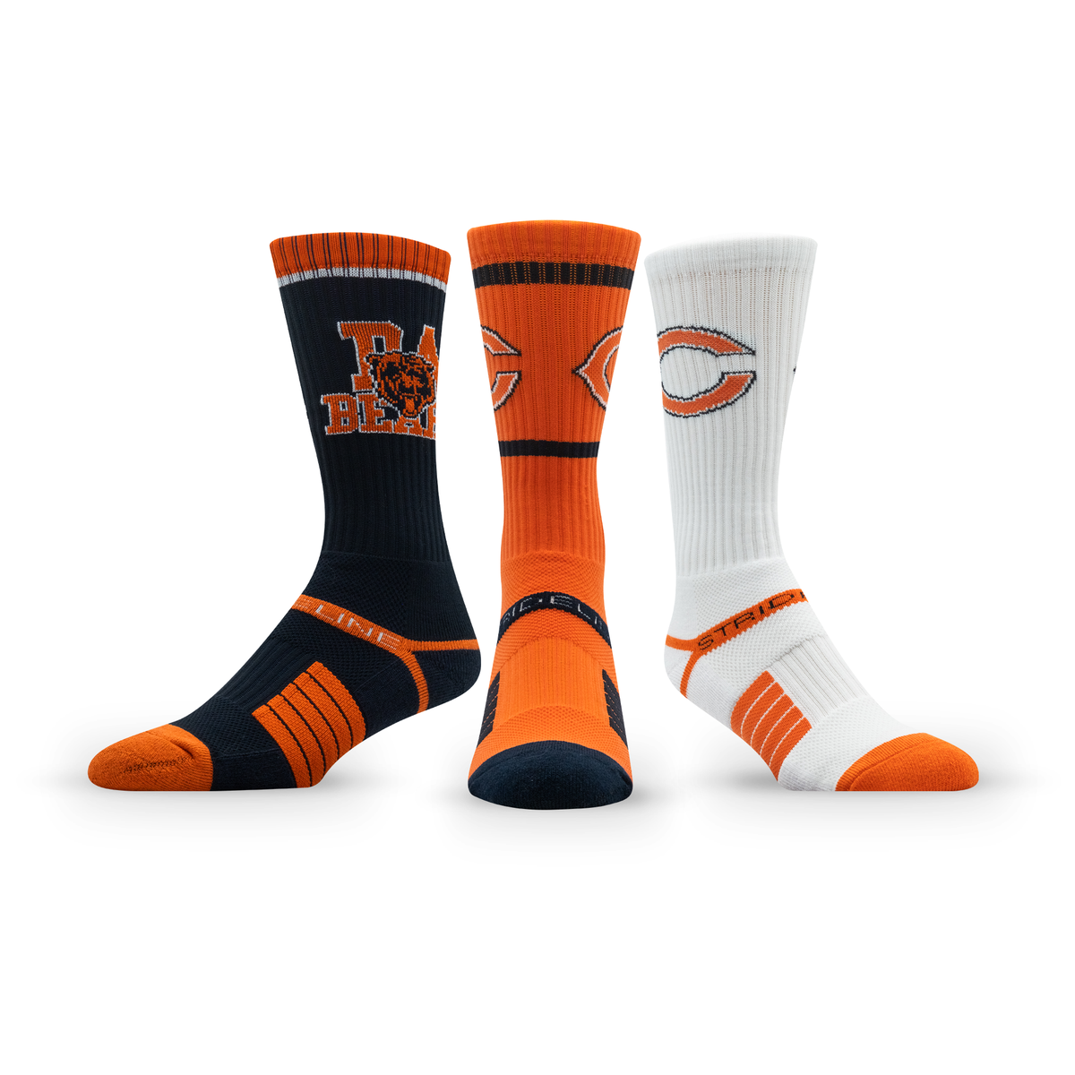Chicago Bears: crew sock from the NFL Box Premium Crew Knit Socks 3-Pack