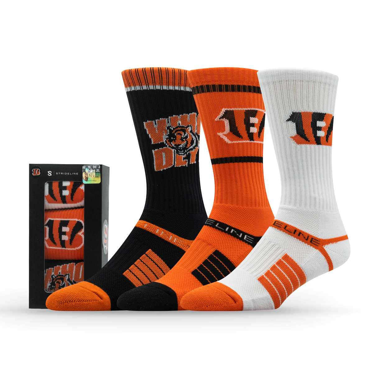 Cincinnati Bengals NFL Box Premium Crew Knit Socks 3-Pack