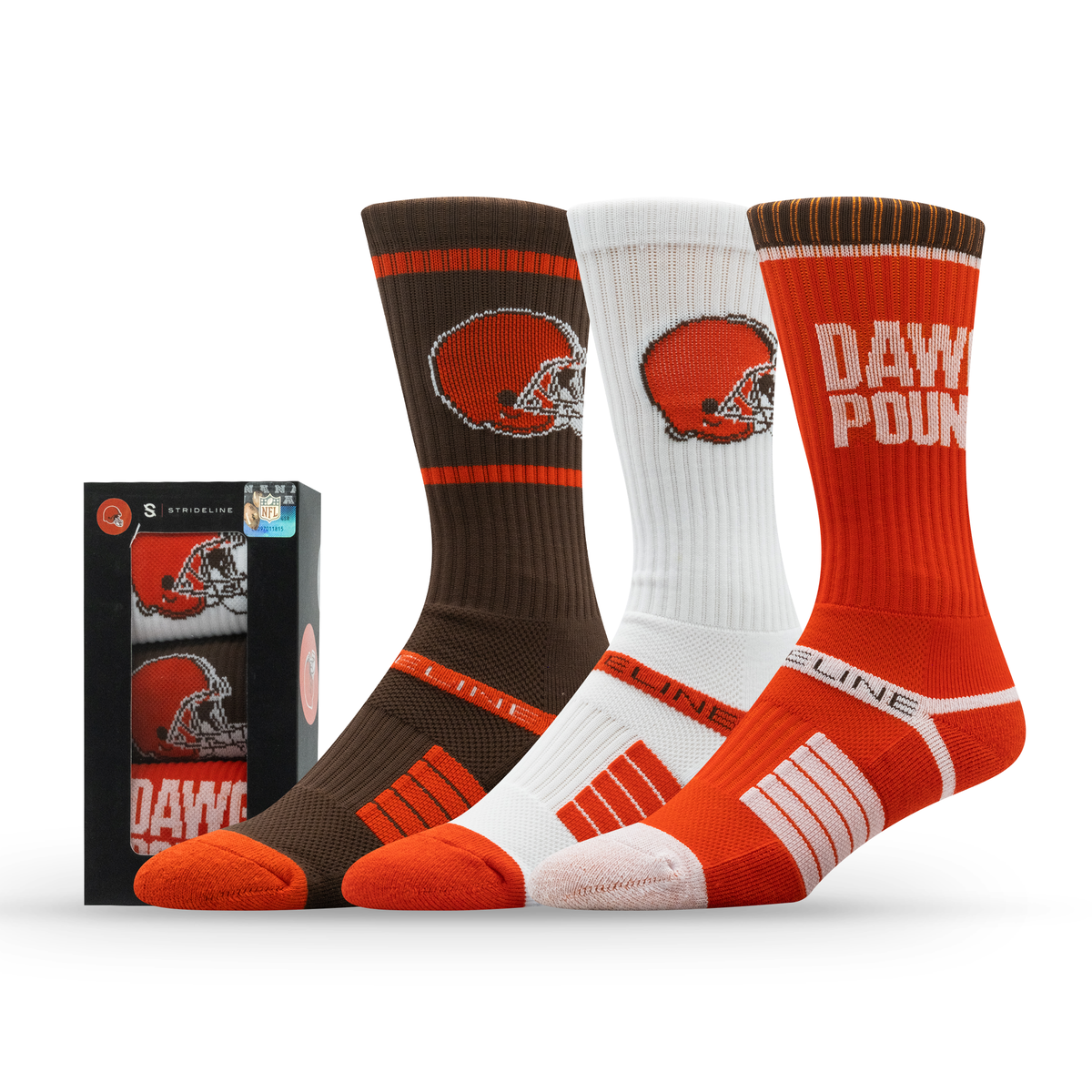 Cleveland Browns NFL Box Premium Crew Knit Socks 3-Pack