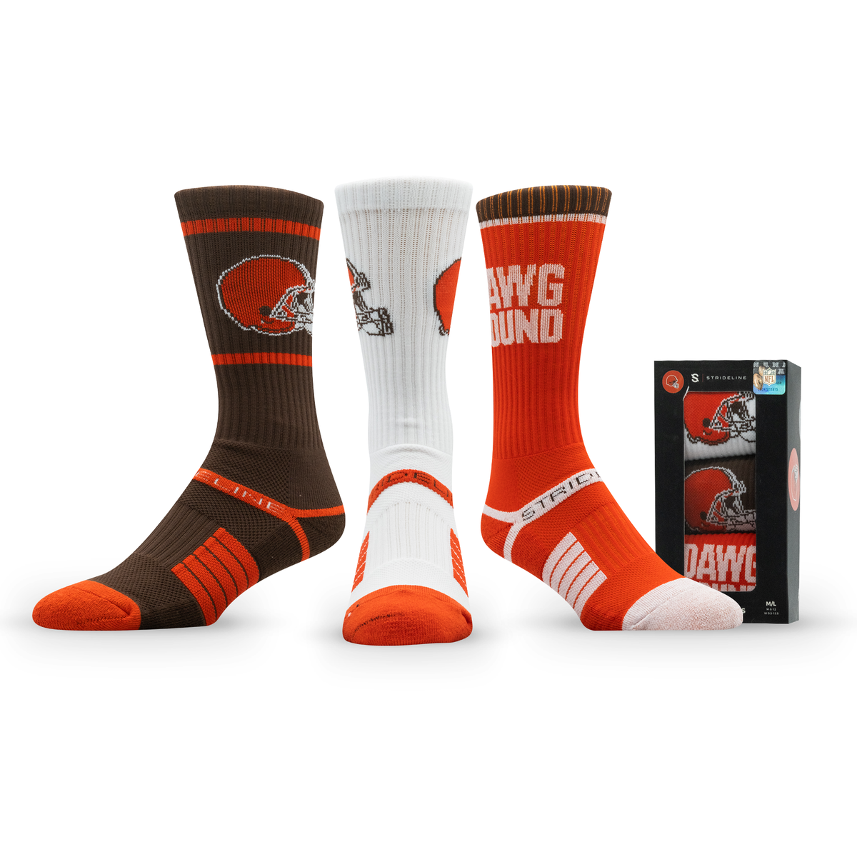 Cleveland Browns: alternate view of a crew sock from the NFL Box Premium Crew Knit Socks 3-Pack