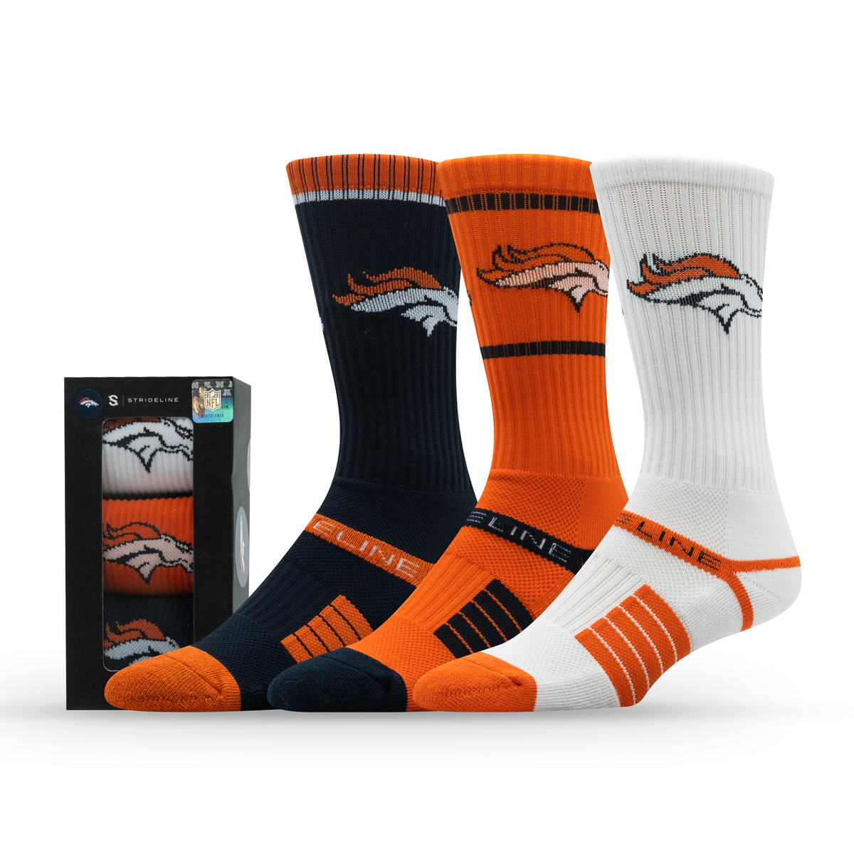 Denver Broncos NFL Box Premium Crew Knit Socks 3-Pack