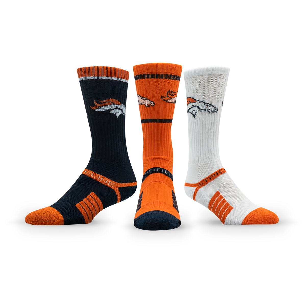 Denver Broncos: crew sock from the NFL Box Premium Crew Knit Socks 3-Pack